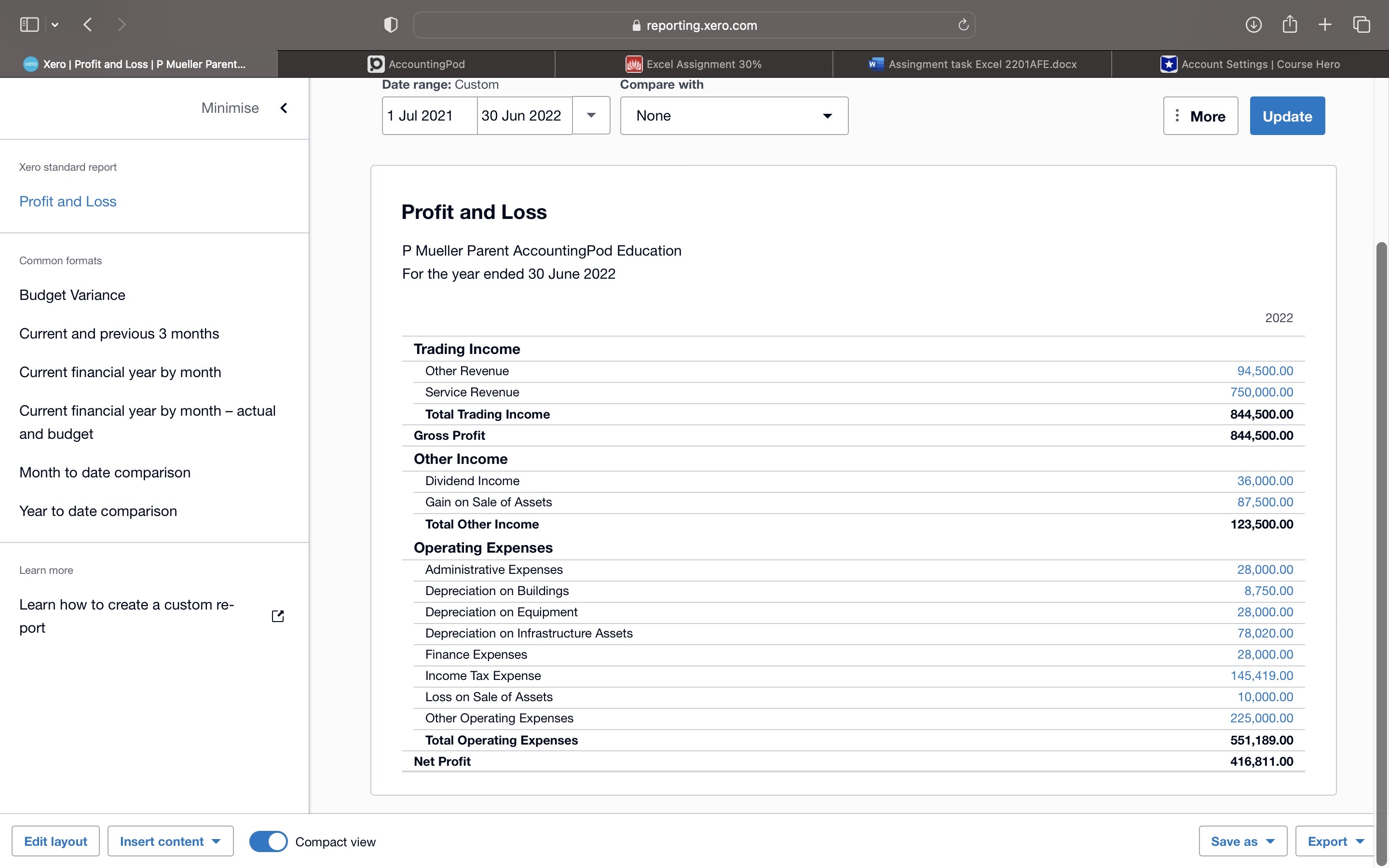 0= 5 #9 Xero | Profit and Loss | P Mueller Pare!