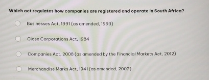 Which act regulates how companies are registered