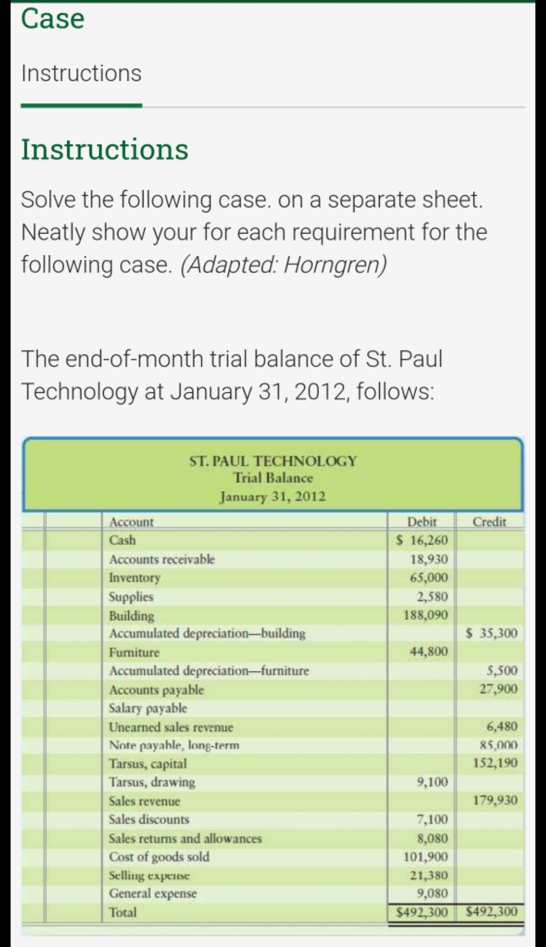 Case Instructions Instructions Solve the