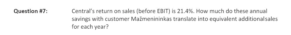 Question #7: Central's return on sales