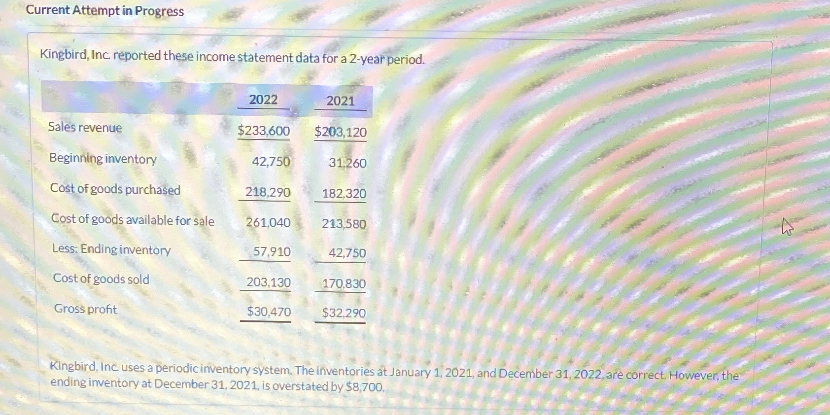 Prepare correct income statement data for the 2