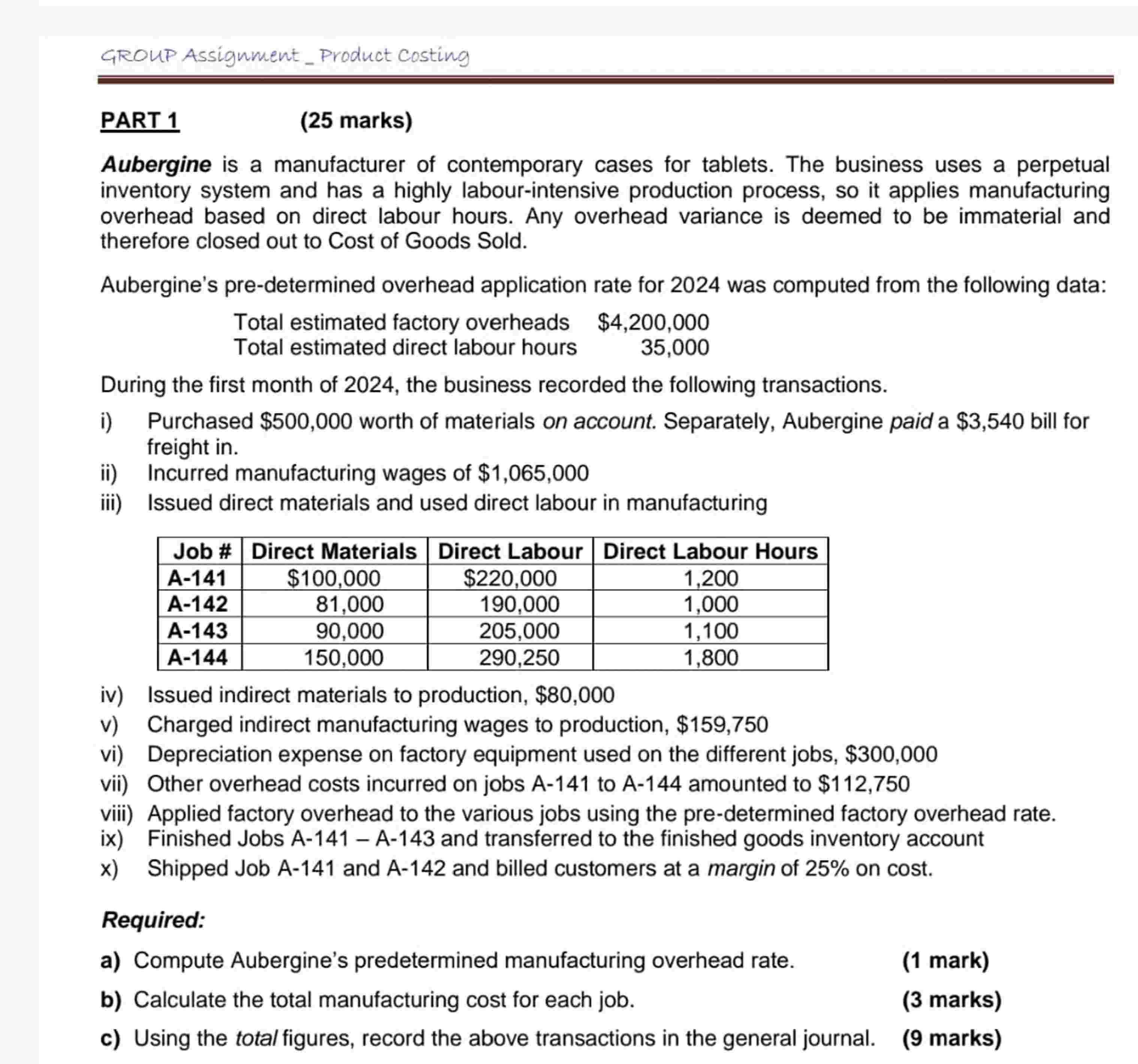 PART 1 ( 2 5 marks ) Aubergine i s a manufacturer