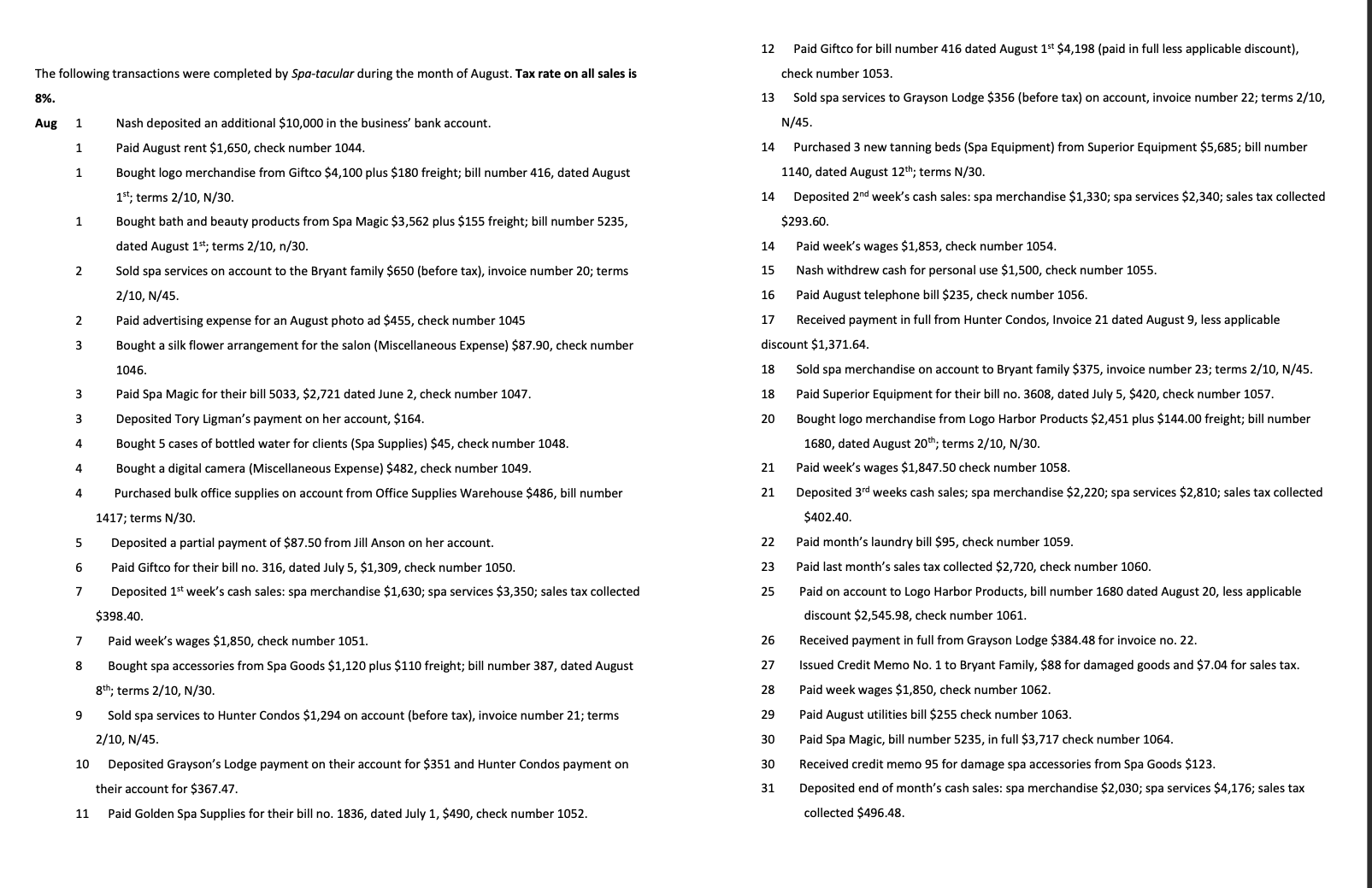 BOA 1111 Bookkeeping Course Project Chapters 5 -