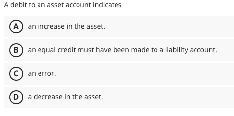 A debit to an asset account indicates an increase