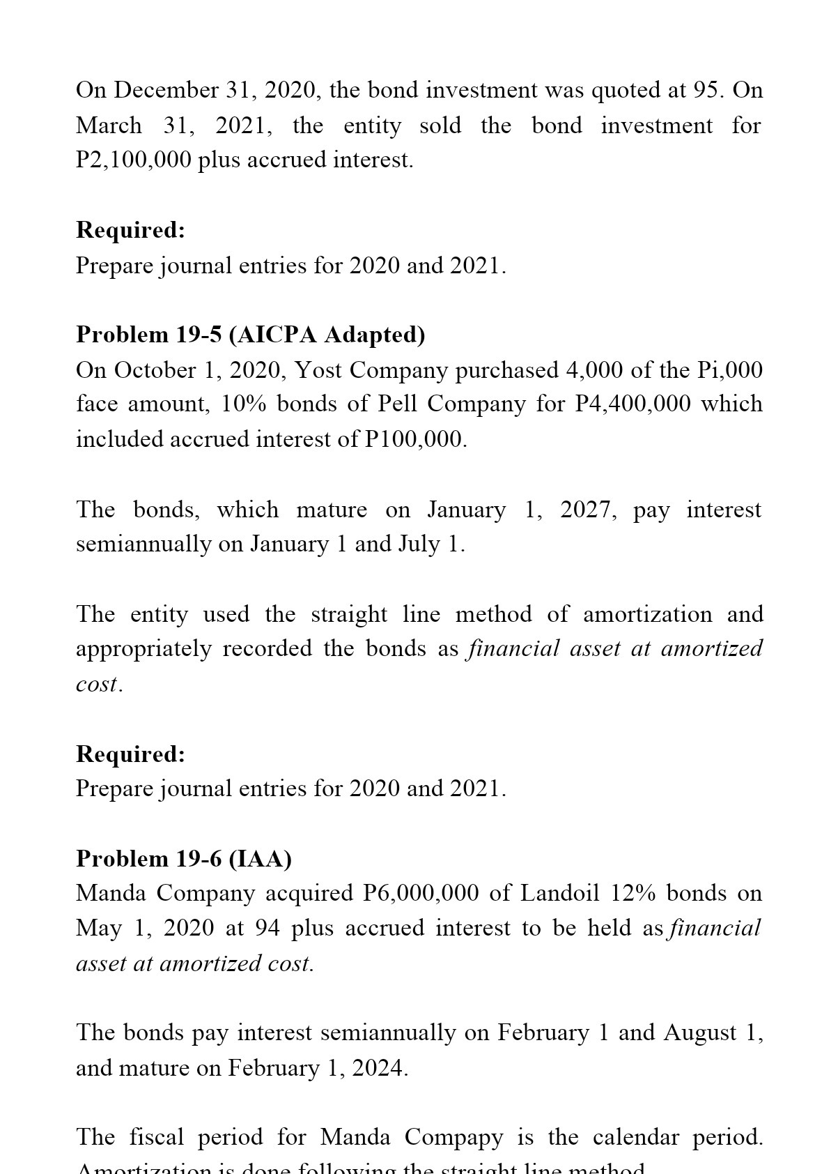 On December 31, 2020, the bond investment was