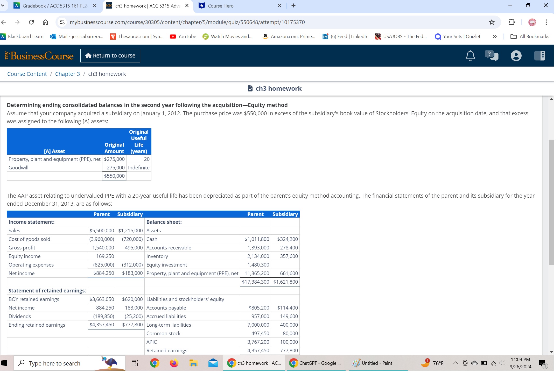 v Gradebook / ACC 5315 161FL2 % [l ch3 homework