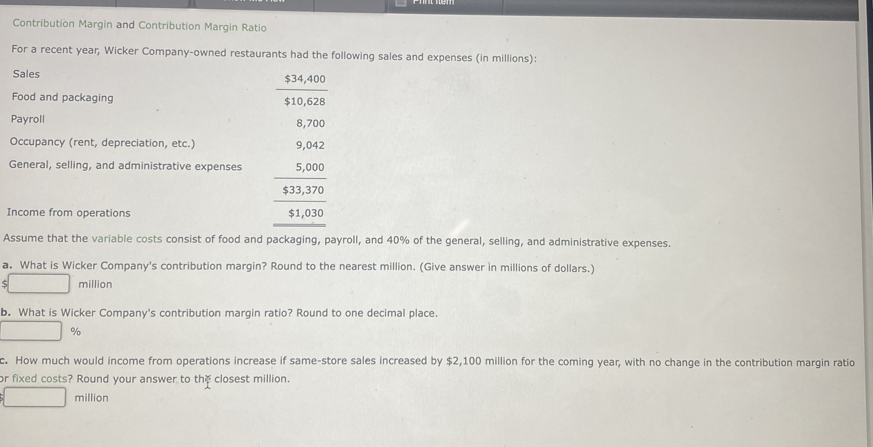 Contribution Margin and Contribution Margin Ratio