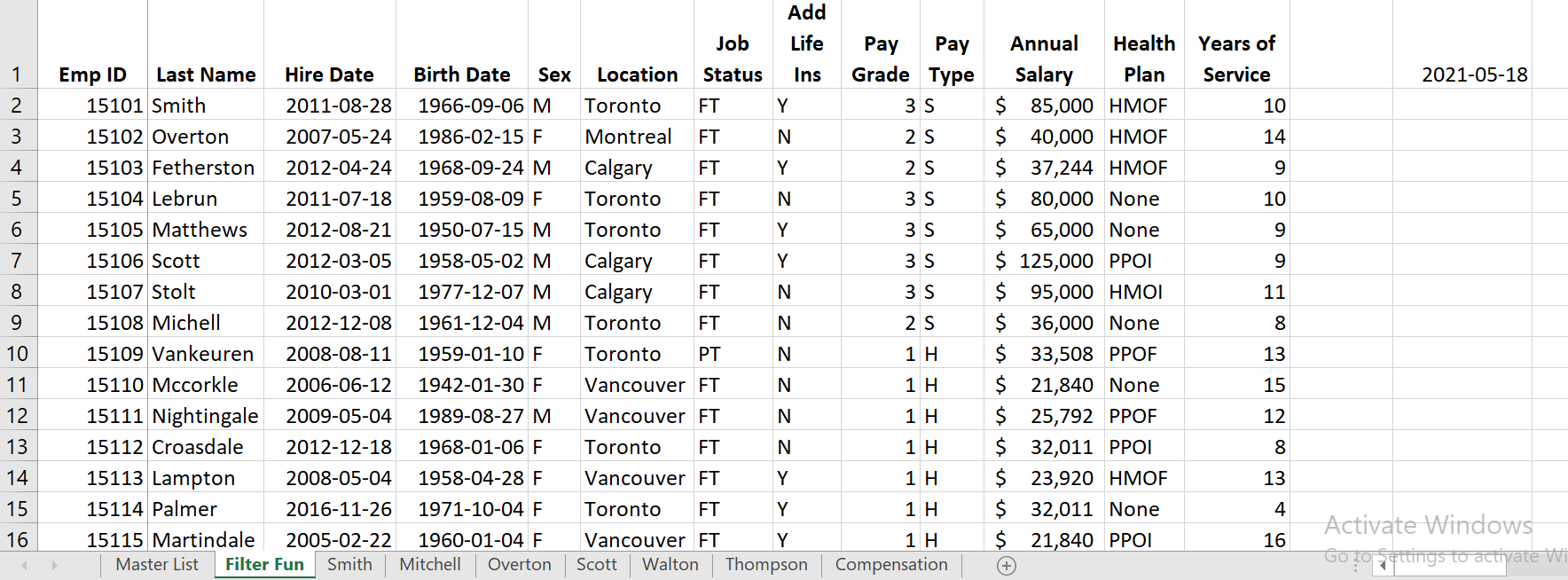 1)In the Filter Fun sheet: a)Sort the data first