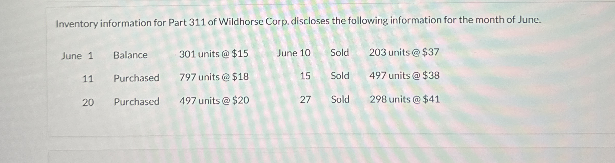 B ) Assuming that the perpetual inventory method