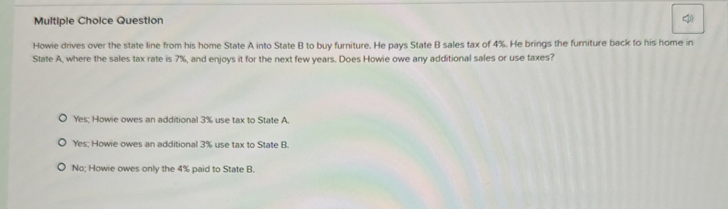 Multiple Cholce Question Howie drives over the