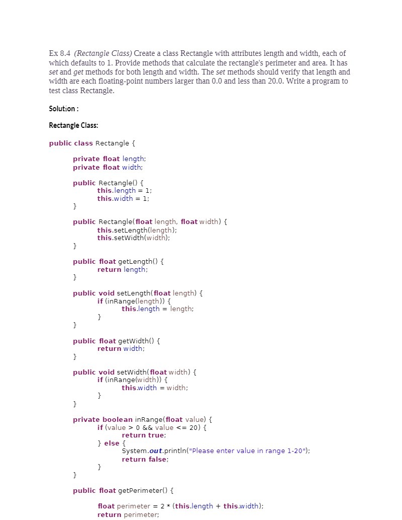 Ex 8.4 (Rectangle Class) Create a class Rectangle
