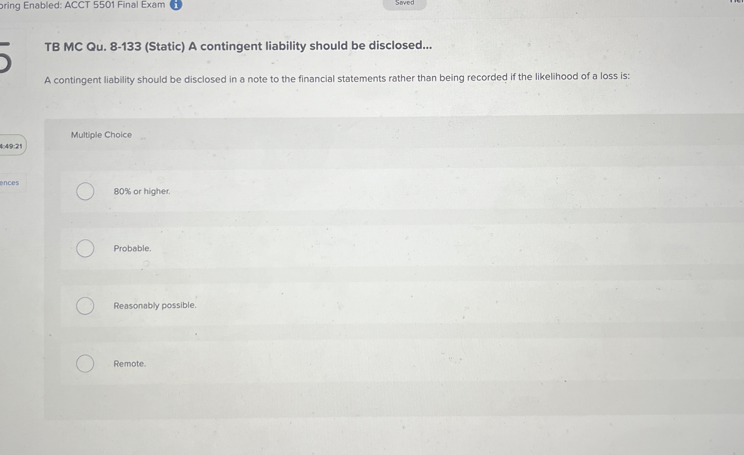 oring Enabled: ACCT 5 5 0 1 Final Exam i Saved TB