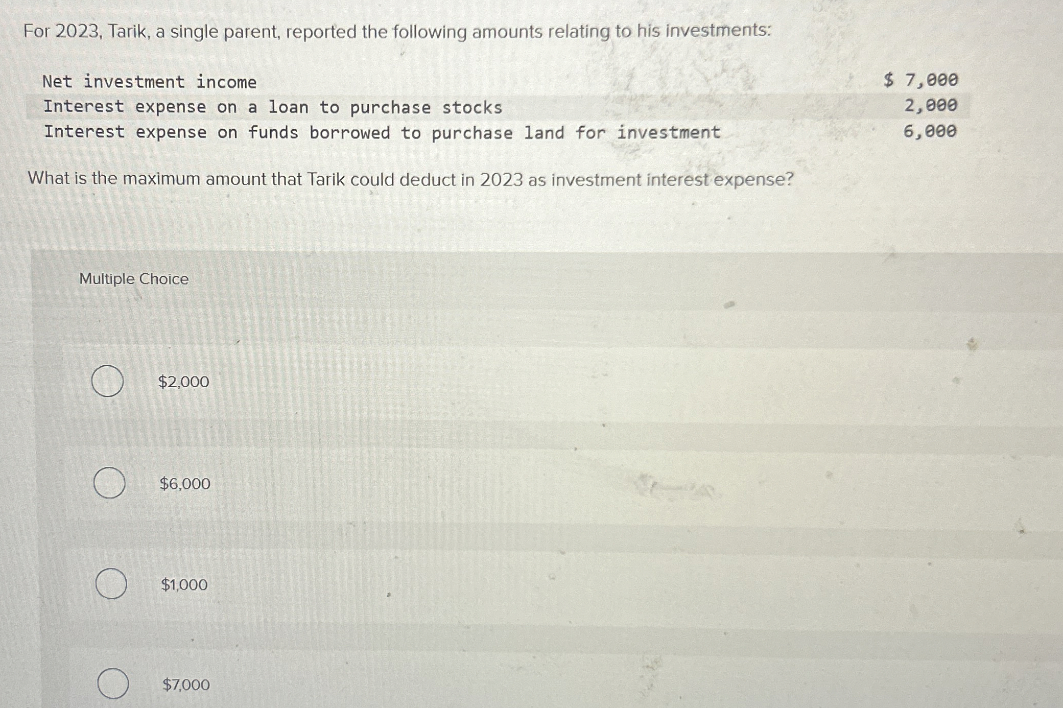 For 2 0 2 3 , Tarik, a single parent, reported