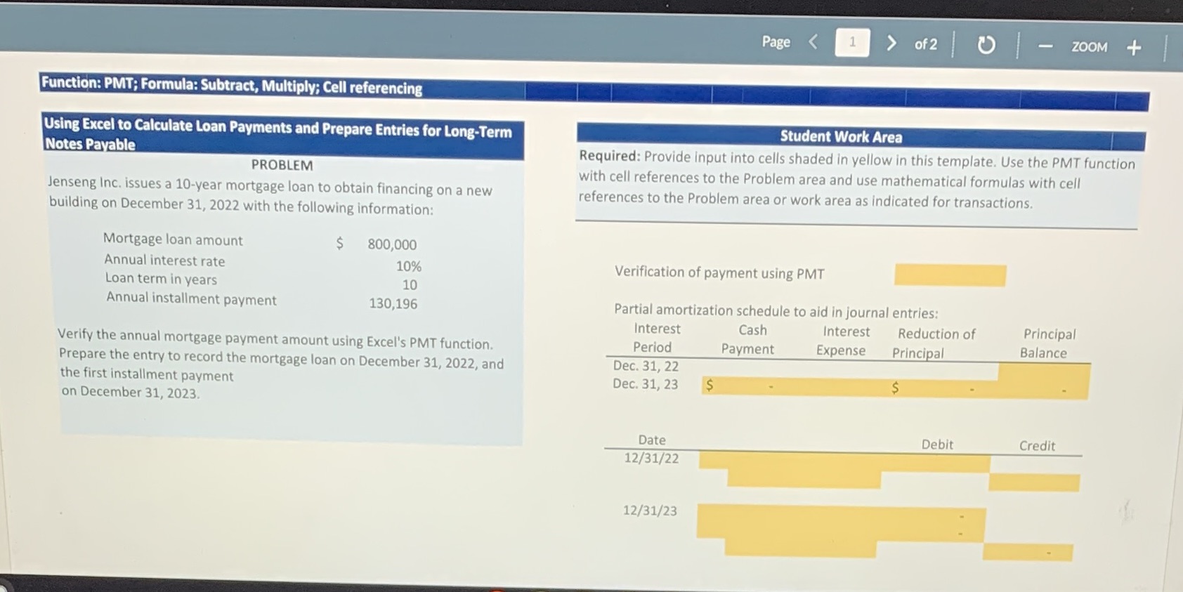 Function: PMT; Formula: Subtract, Multiply; Cell