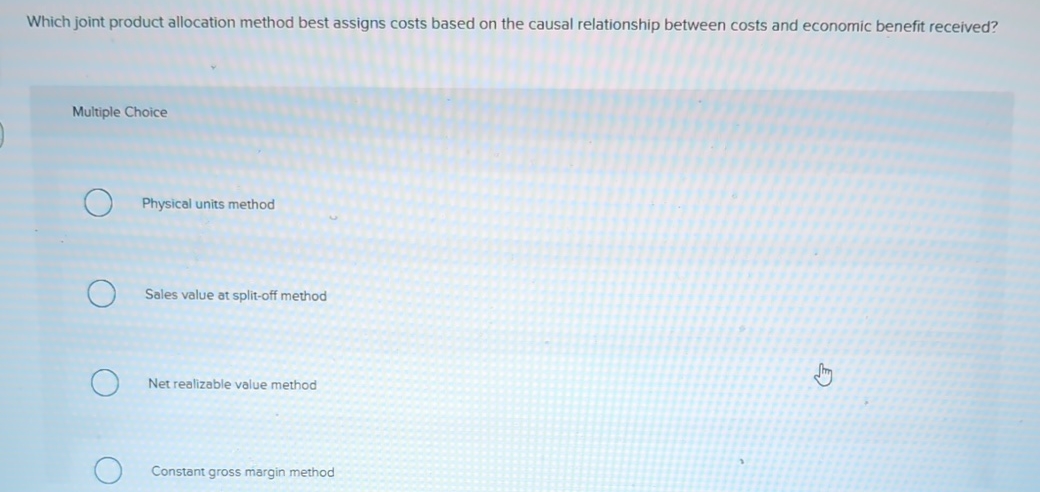 Which joint product allocation method best