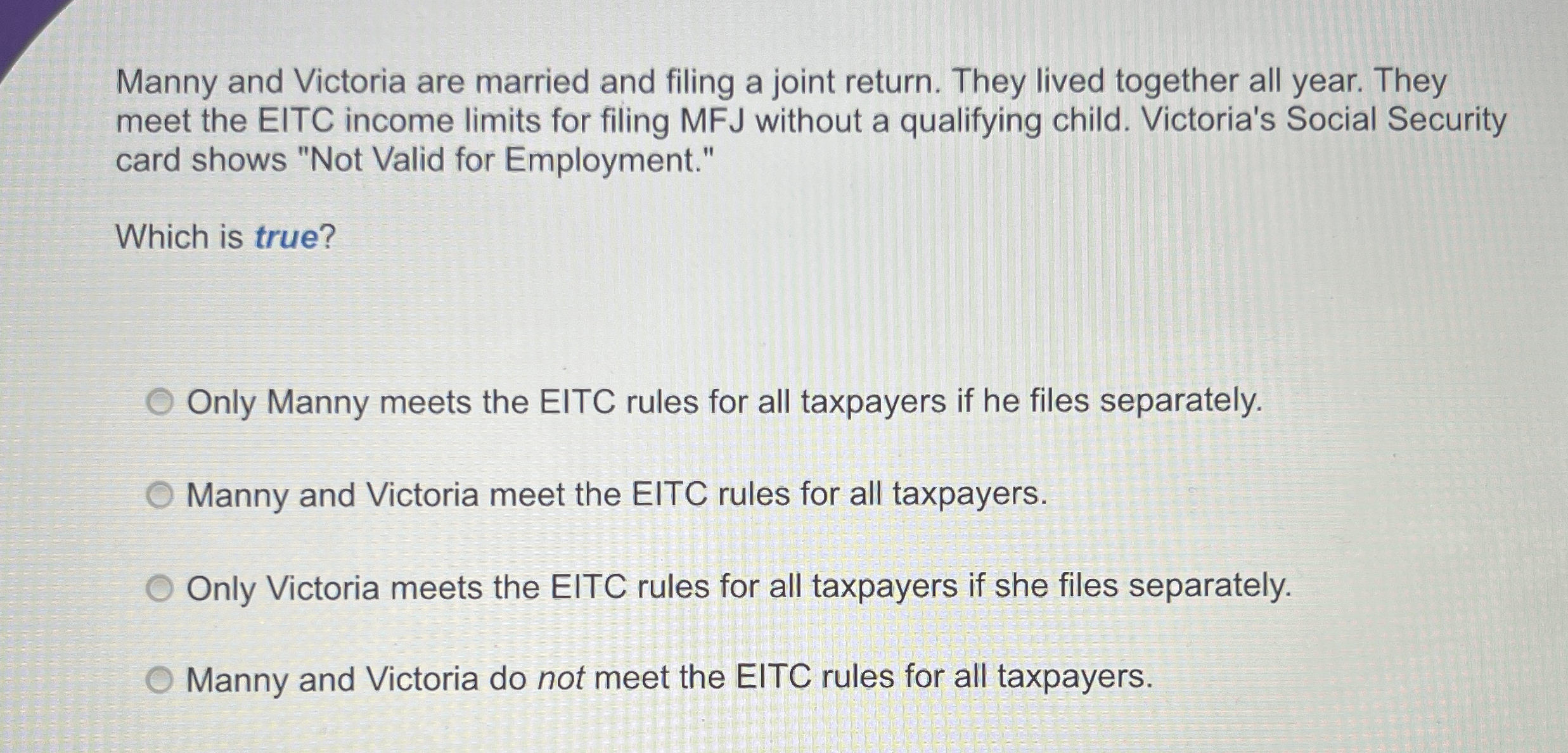 Manny and Victoria are married and filing a joint