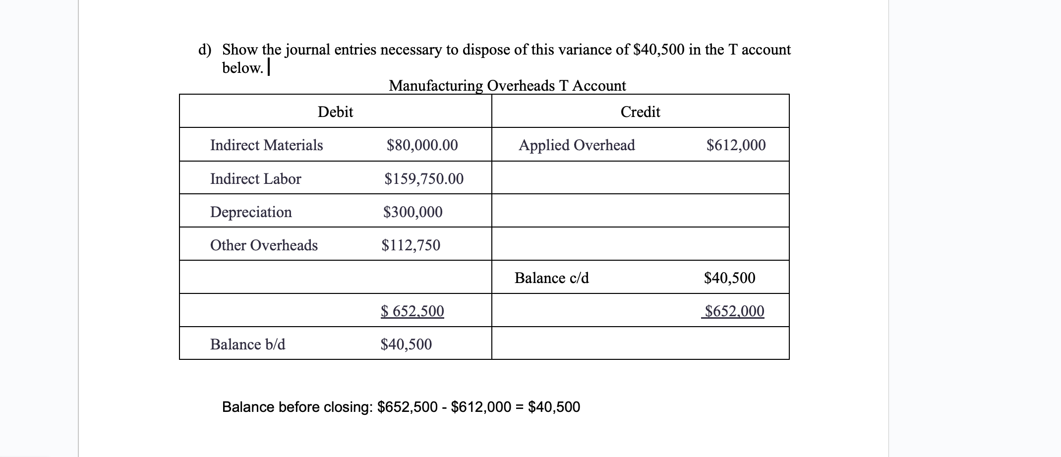 d ) Show the journal entries necessary to dispose
