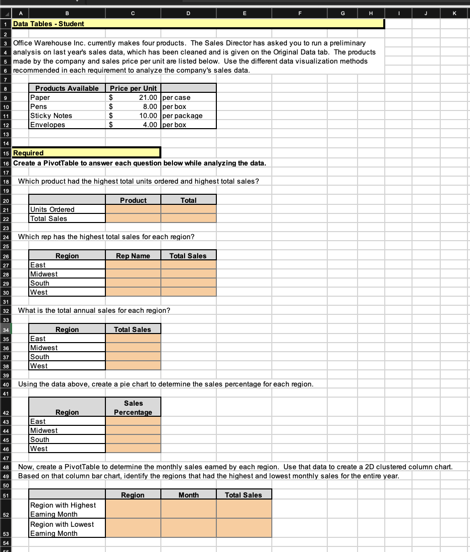 B C G H Data Tables - Student Office Warehouse