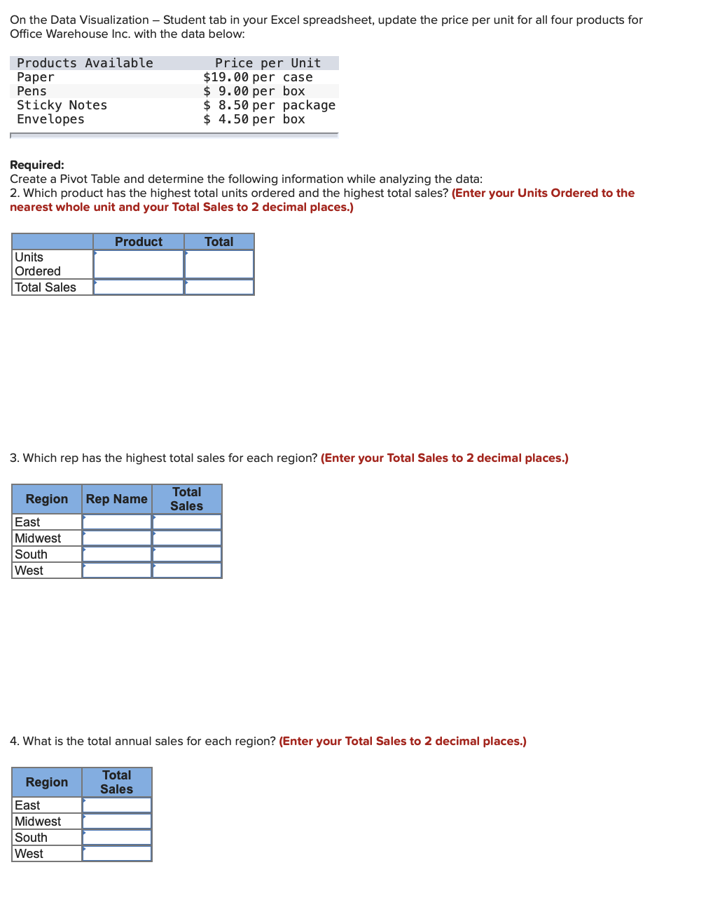 B C G H Data Tables - Student Office Warehouse