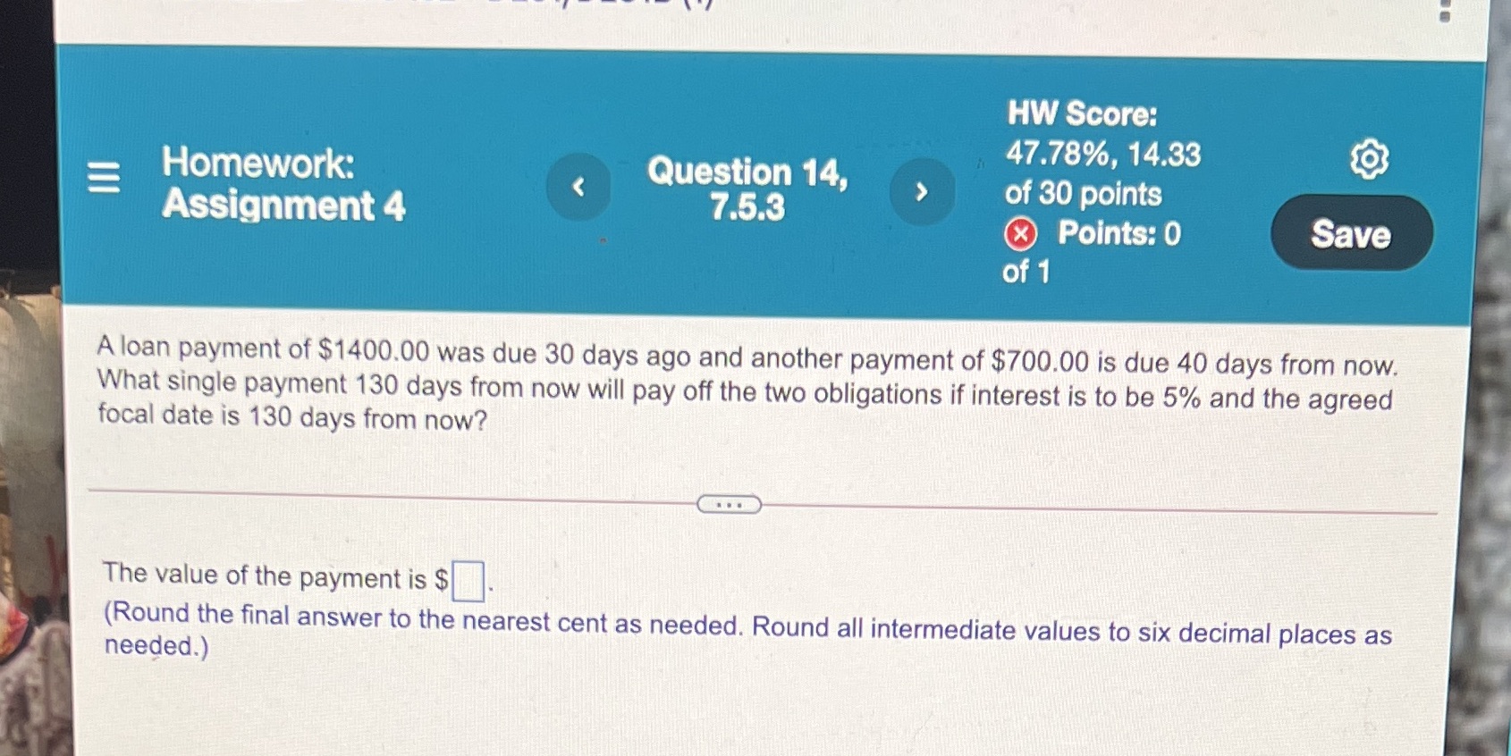 HW Score: 47.78%, 14.33 O E Homework: Question
