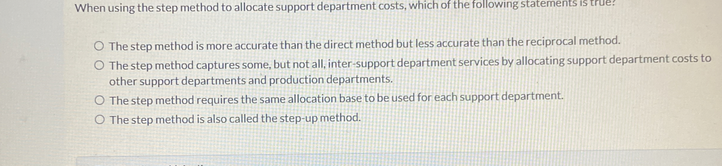 When using the step method to allocate support