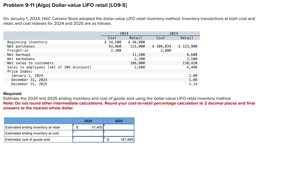Problem 9 - 1 1 ( Algo ) Dollar - value LIFO