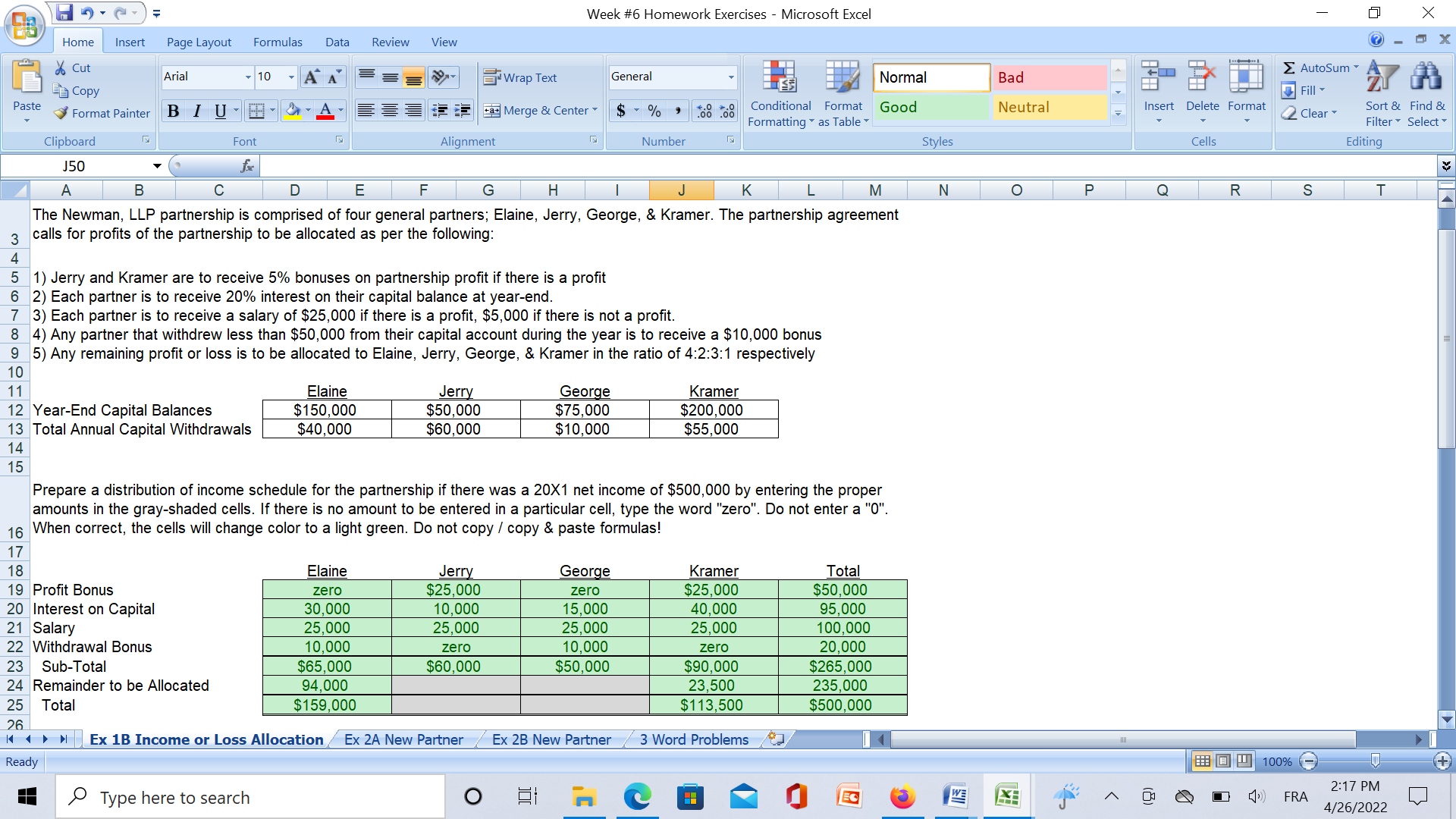 Week #6 Homework Exercises - Microsoft Excel X