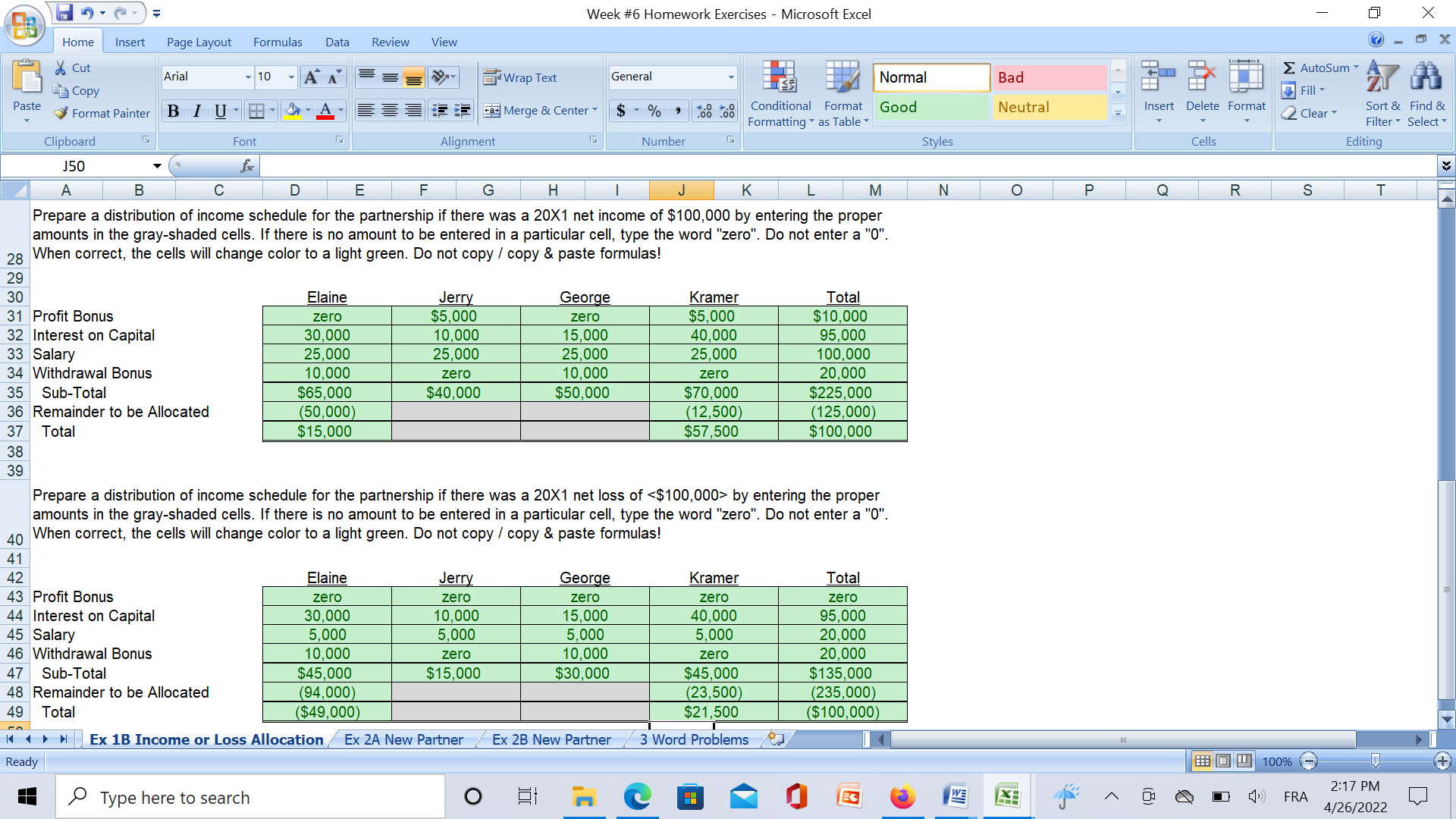 Week #6 Homework Exercises - Microsoft Excel X