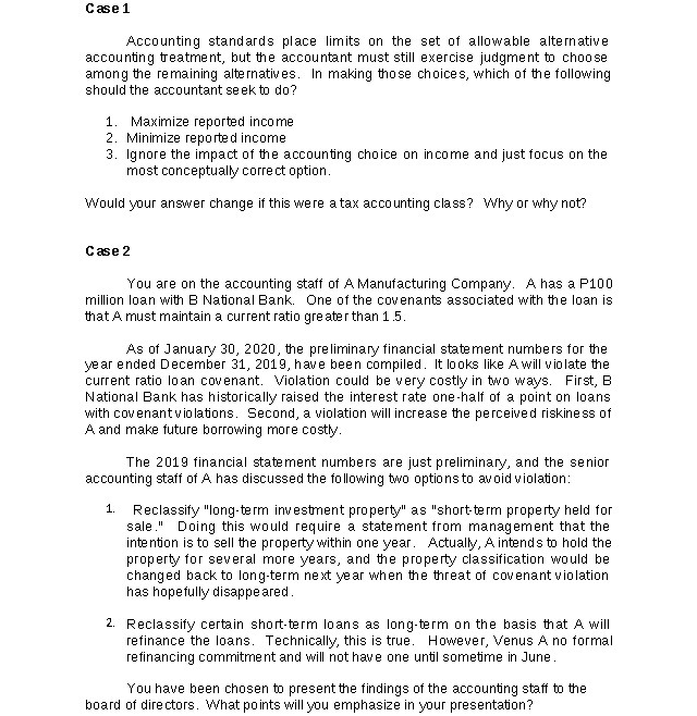 Case 1 Accounting standards place limits on the