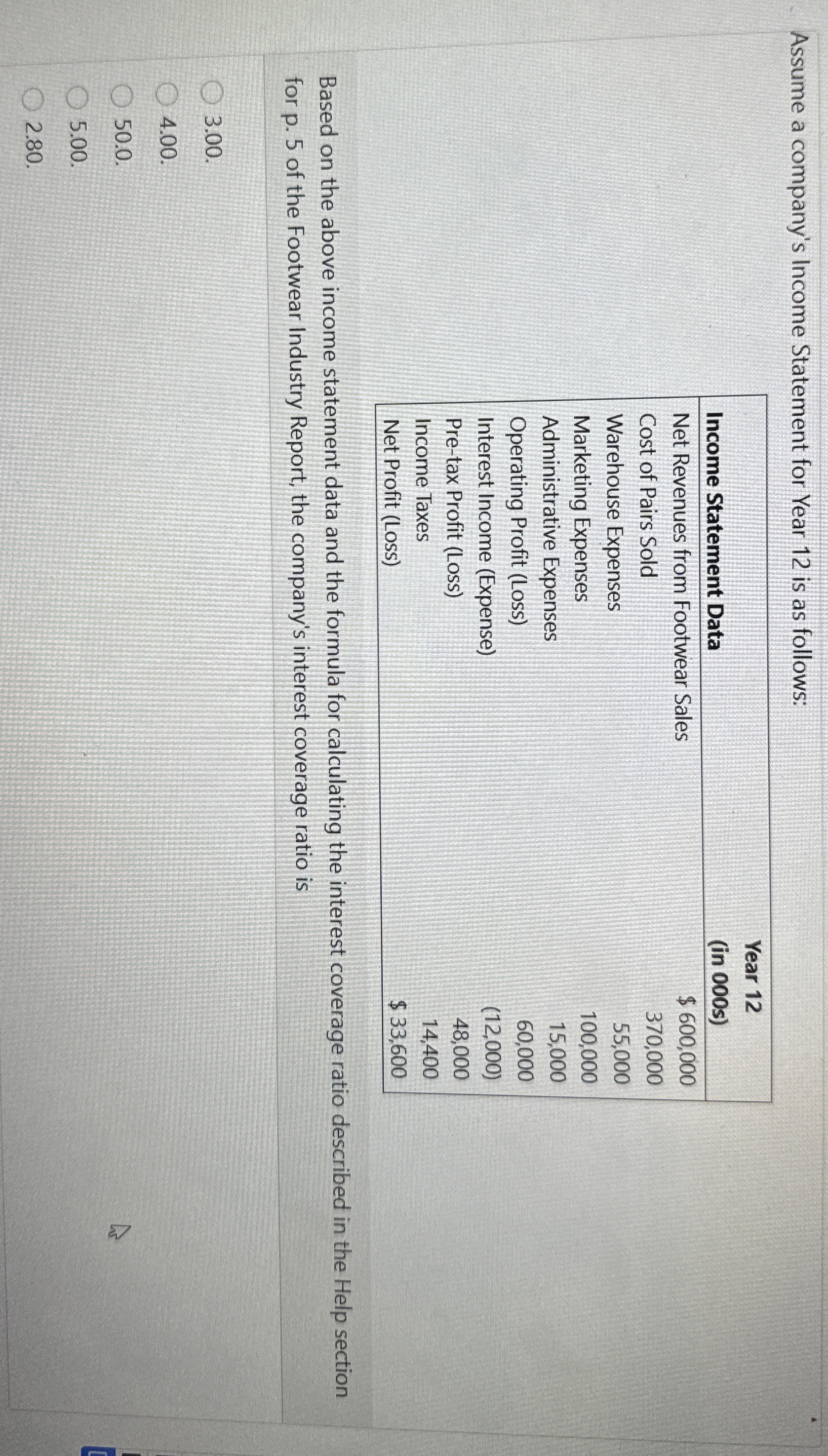 Assume a company's Income Statement for Year 1 2