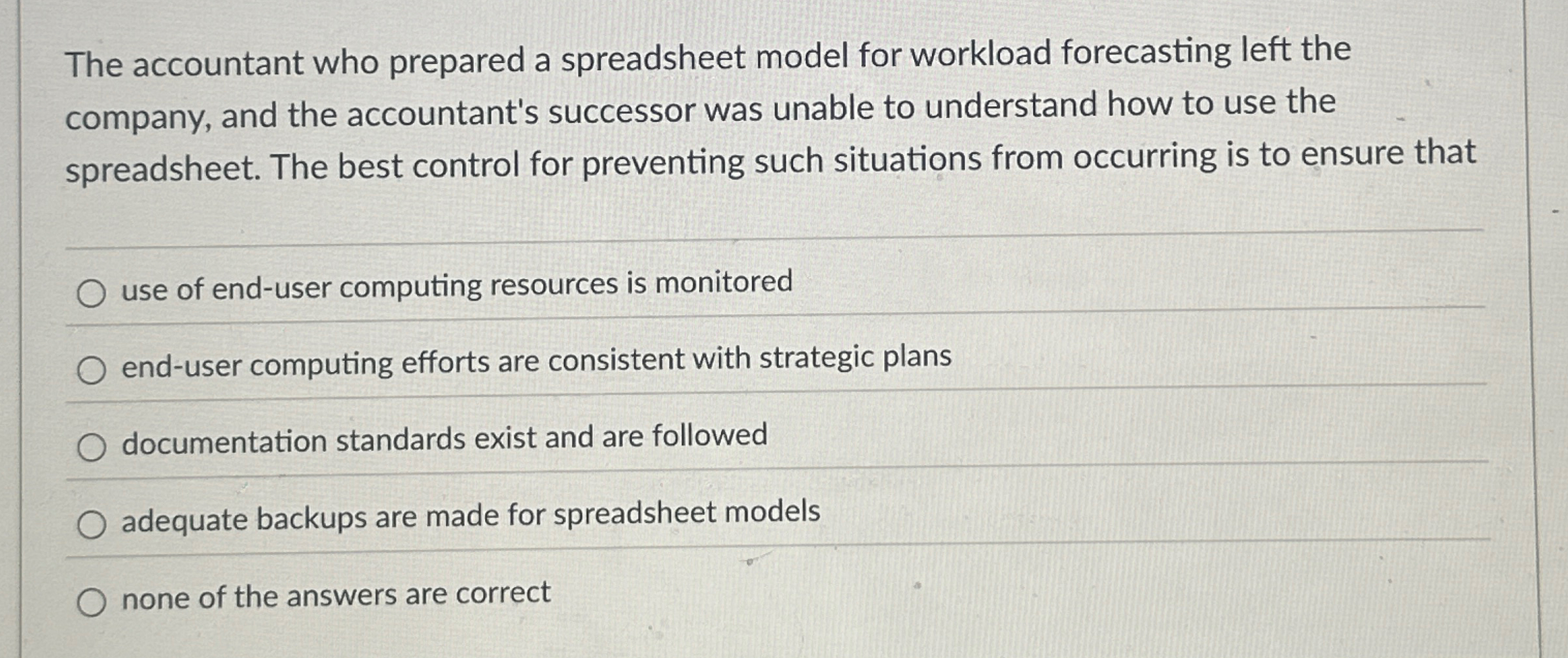 The accountant who prepared a spreadsheet model