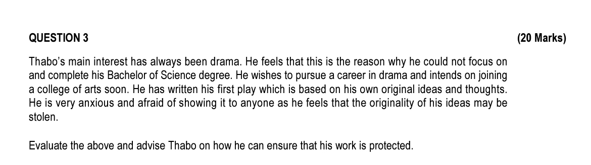 QUESTION 3 ( 2 0 Marks ) Thabo's main interest
