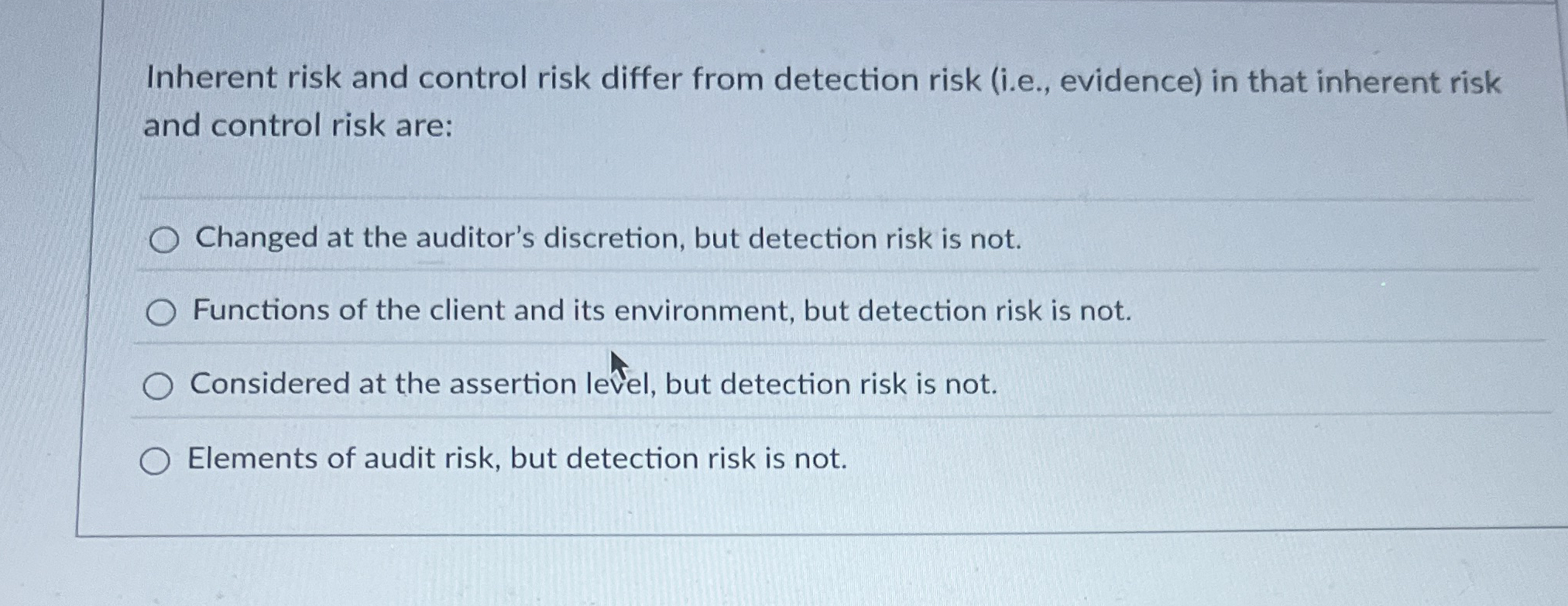Inherent risk and control risk differ from