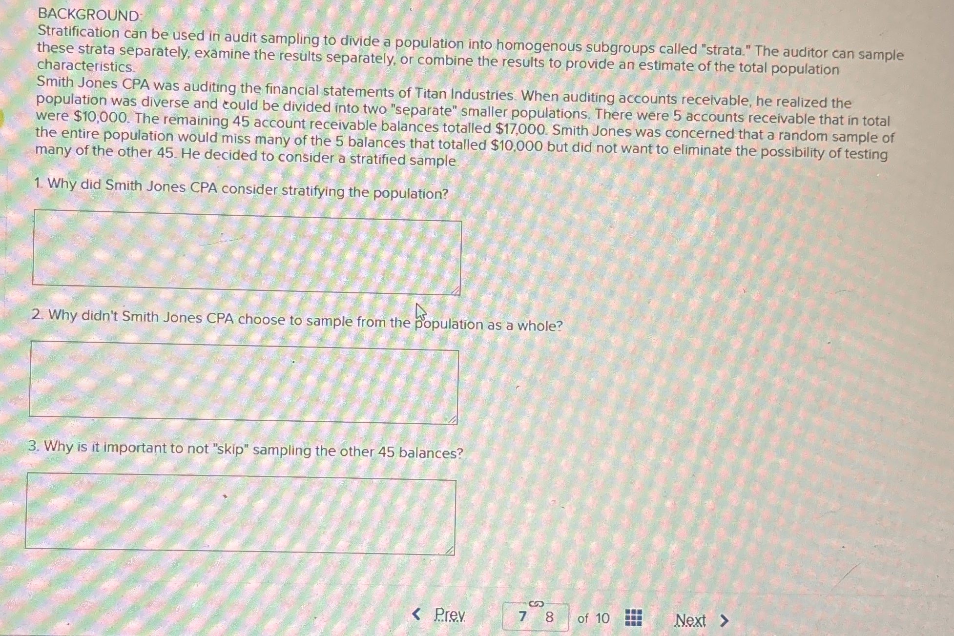 BACKGROUND: Stratification can be used in audit