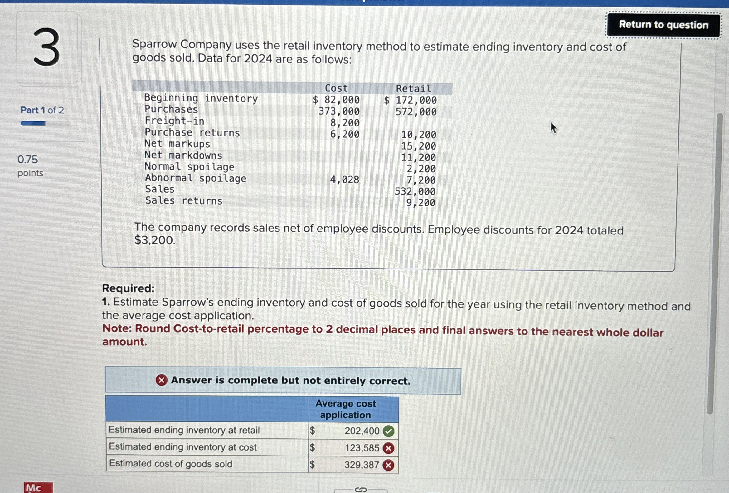 Return to question Sparrow Company uses the