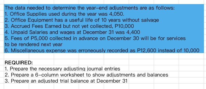 The data needed to determine the year-end