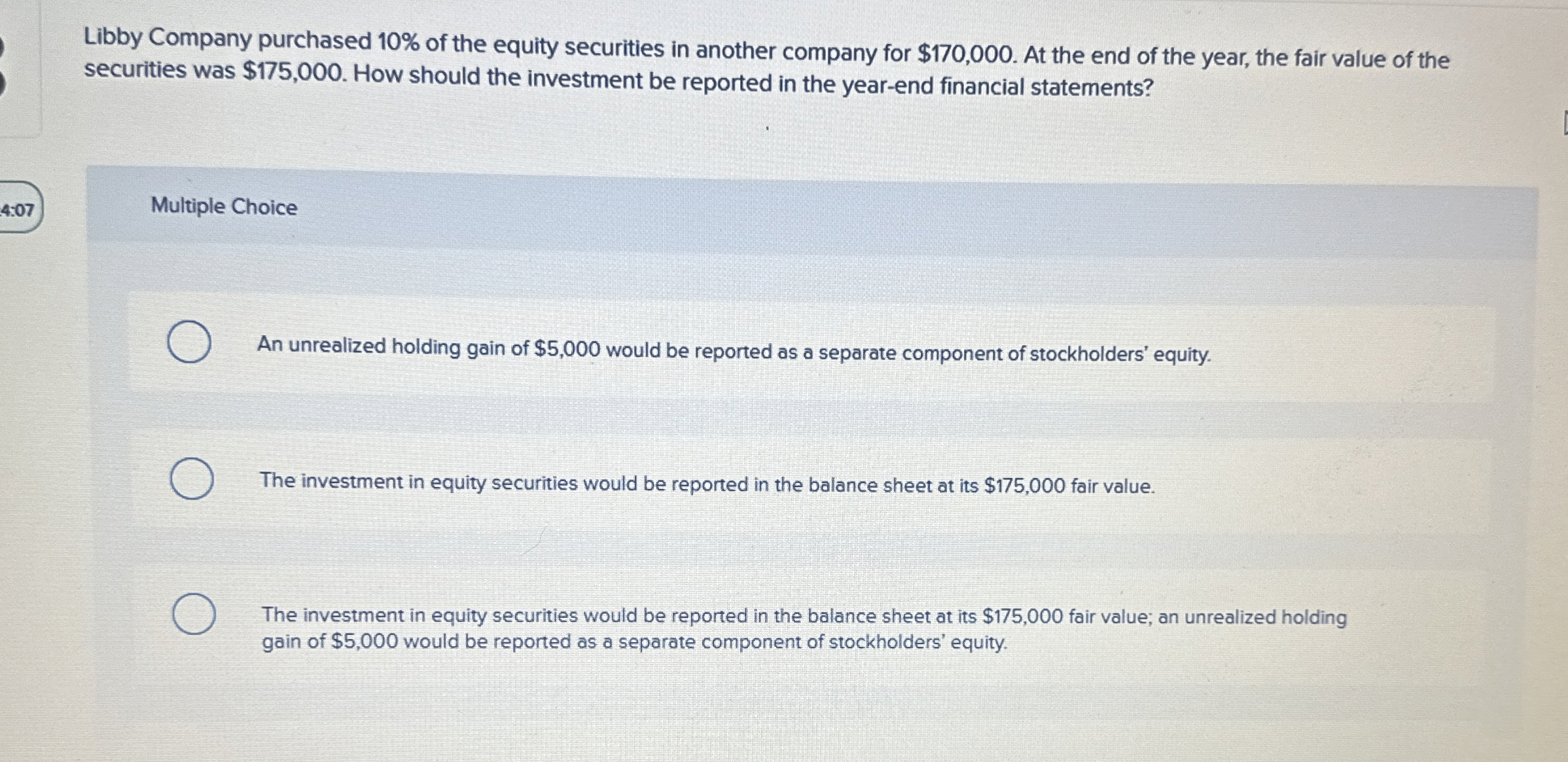 Libby Company purchased 1 0 % of the equity