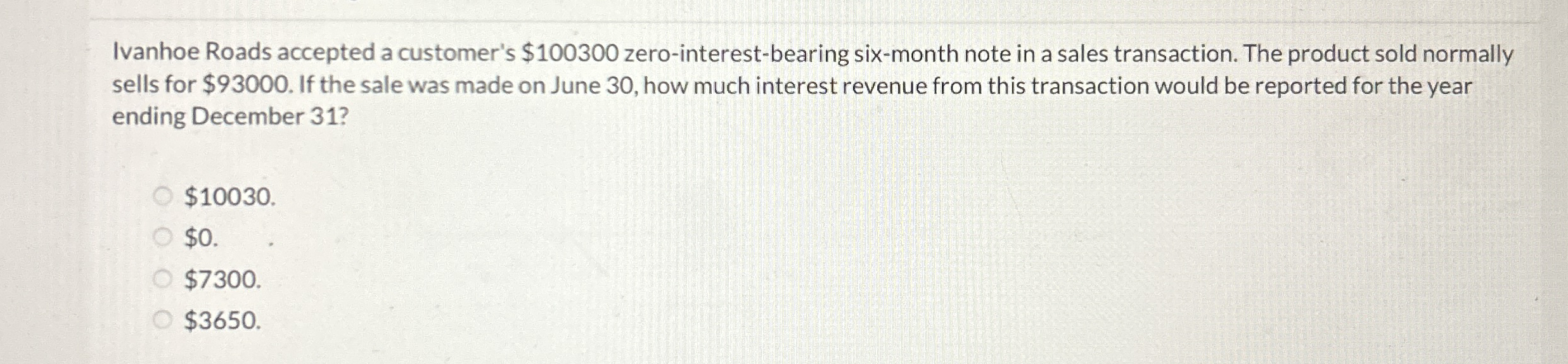 Ivanhoe Roads accepted a customer's $ 1 0 0 3 0 0