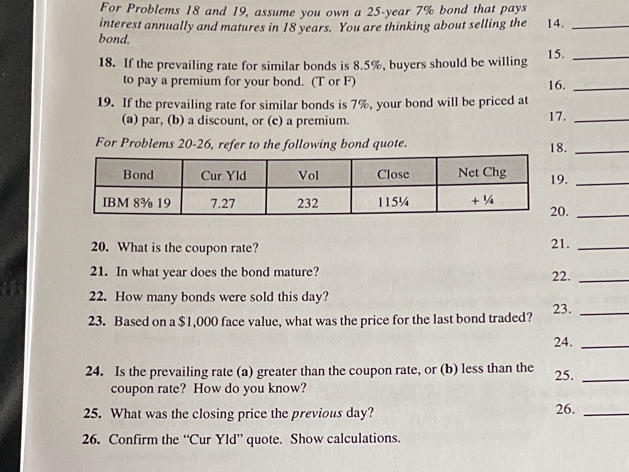 18-26 please For Problems 18 and 19, assume you