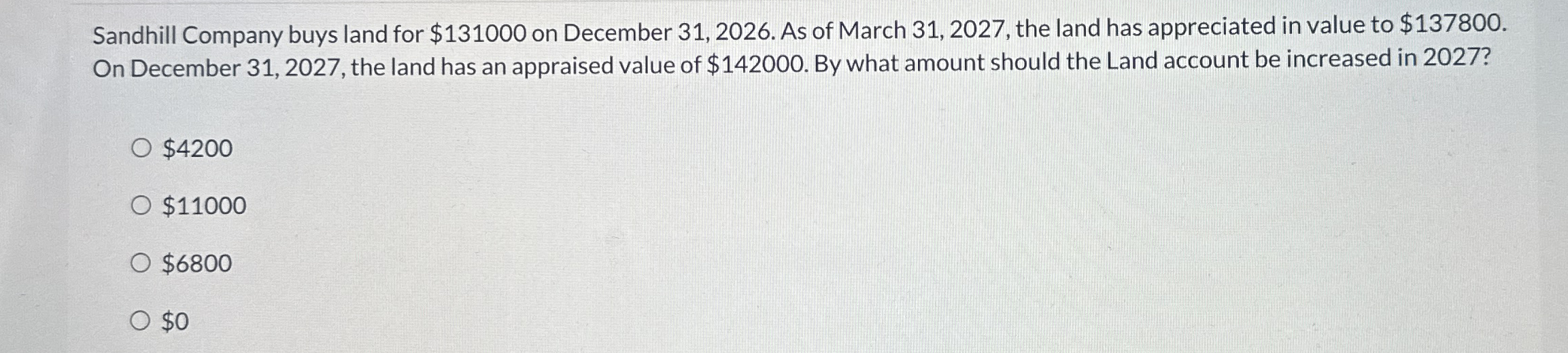 Sandhill Company buys land for $ 1 3 1 0 0 0 on