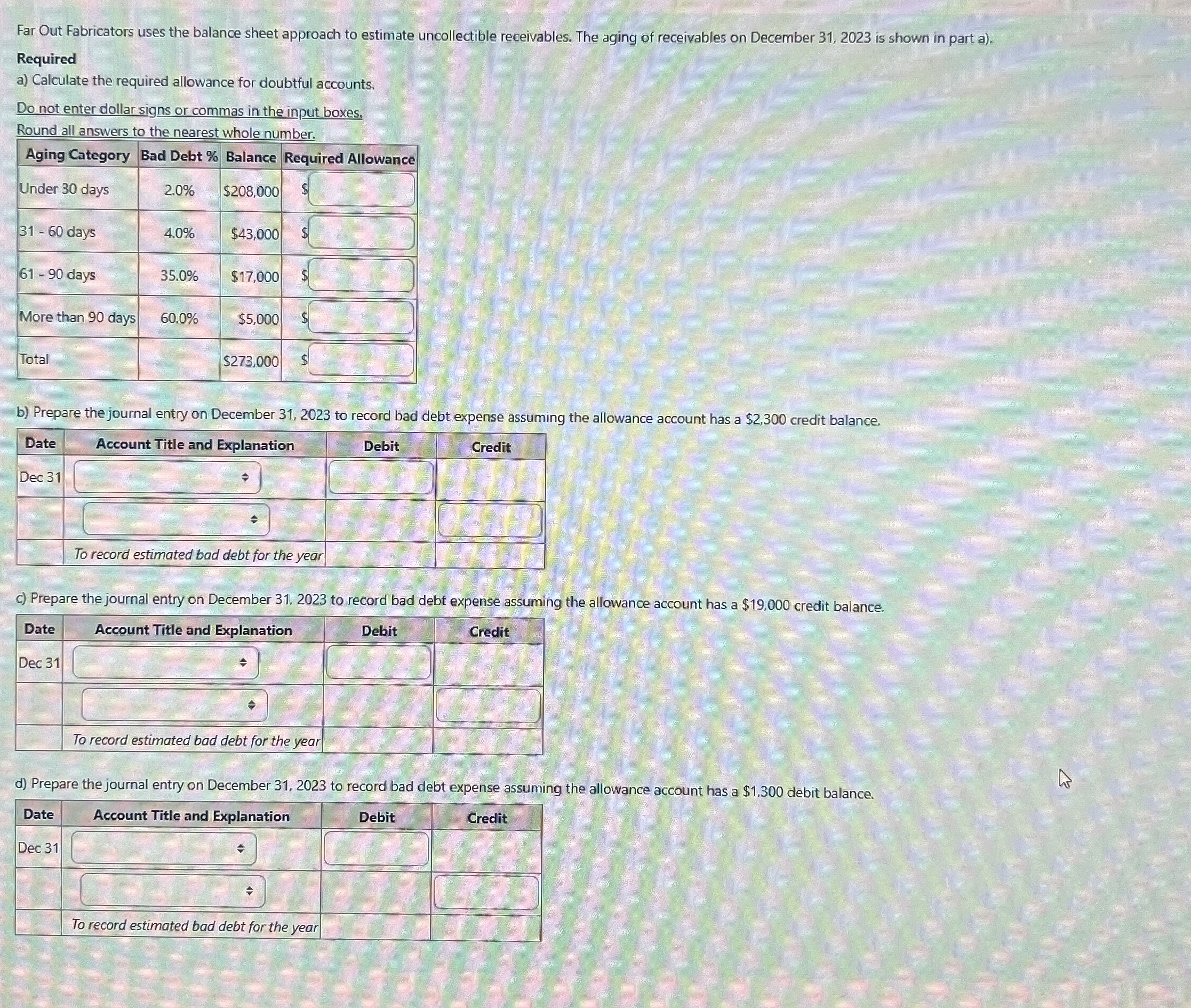 Far Out Fabricators uses the balance sheet