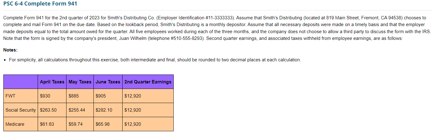 PSC 6-4 Complete Form 941 Complete Form 241 for