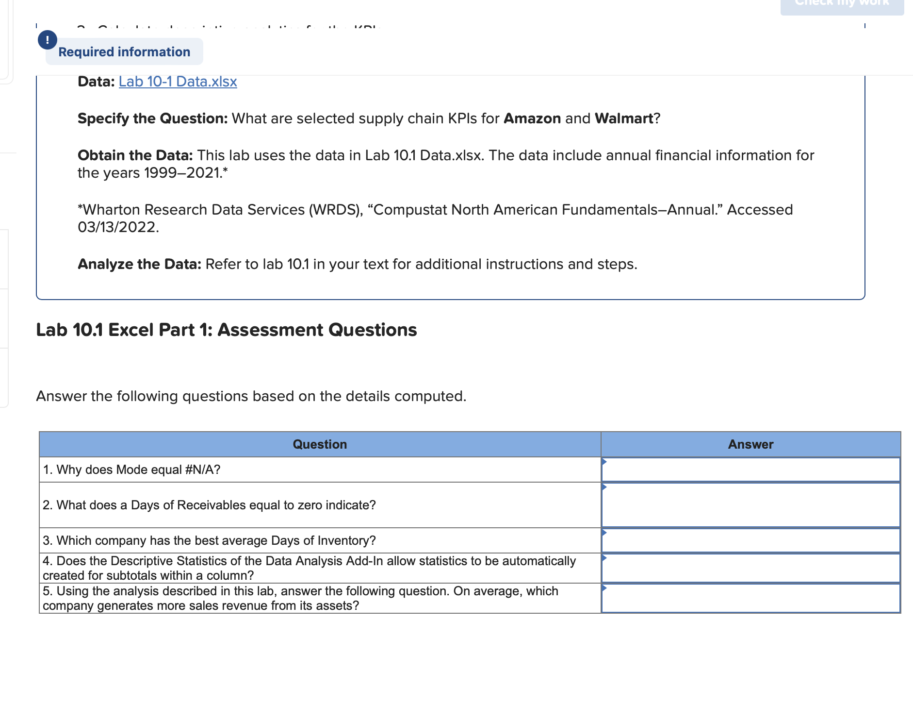 Lab 1 0 . 1 Excel Part 1 : Assessment Questions