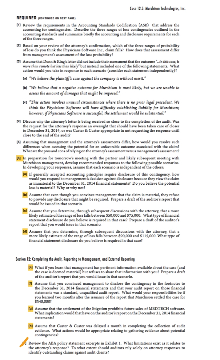 Please help me answer this Case 12.5: Murchison