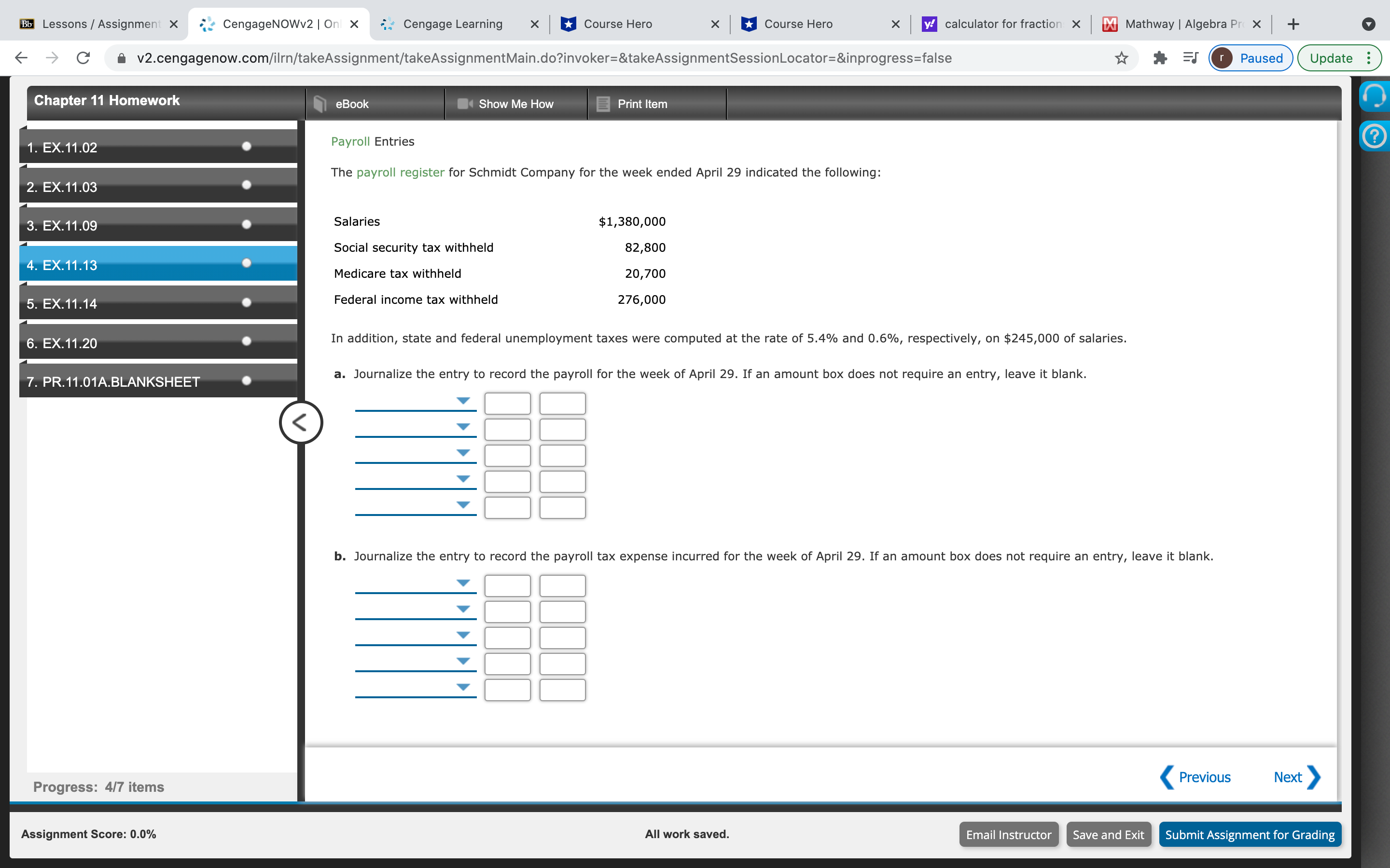 Chapter 11 Homework I need help with Q4 Q5 and Q6