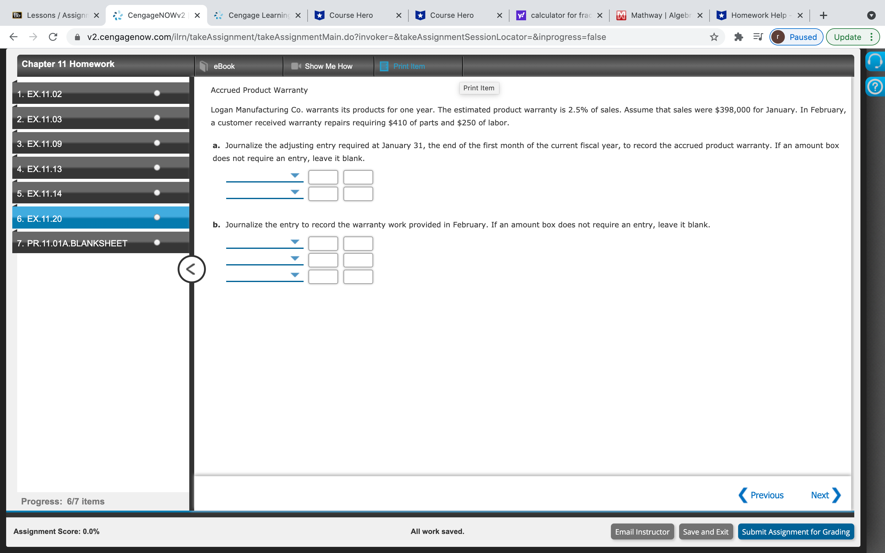 Chapter 11 Homework I need help with Q4 Q5 and Q6