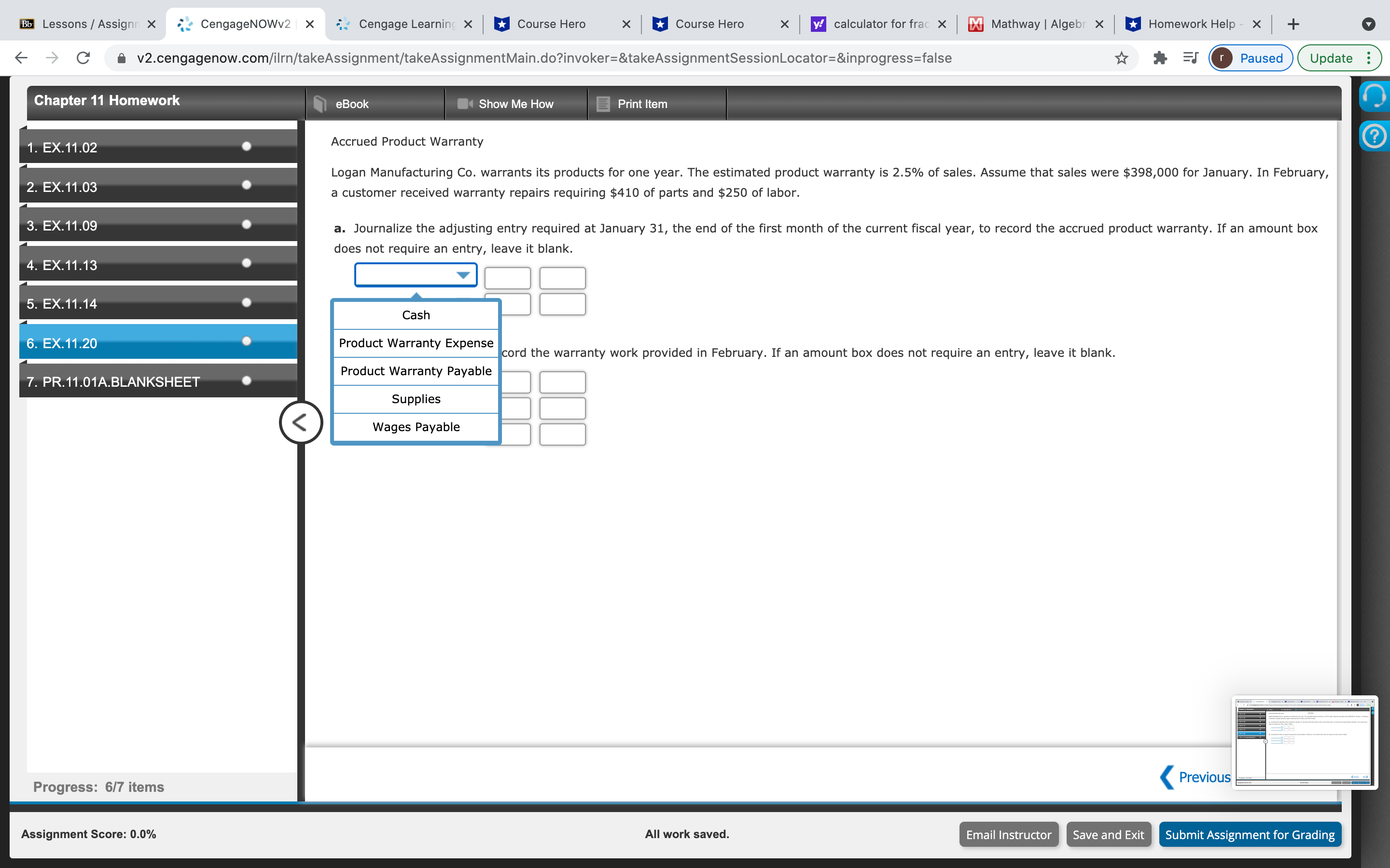 Chapter 11 Homework I need help with Q4 Q5 and Q6