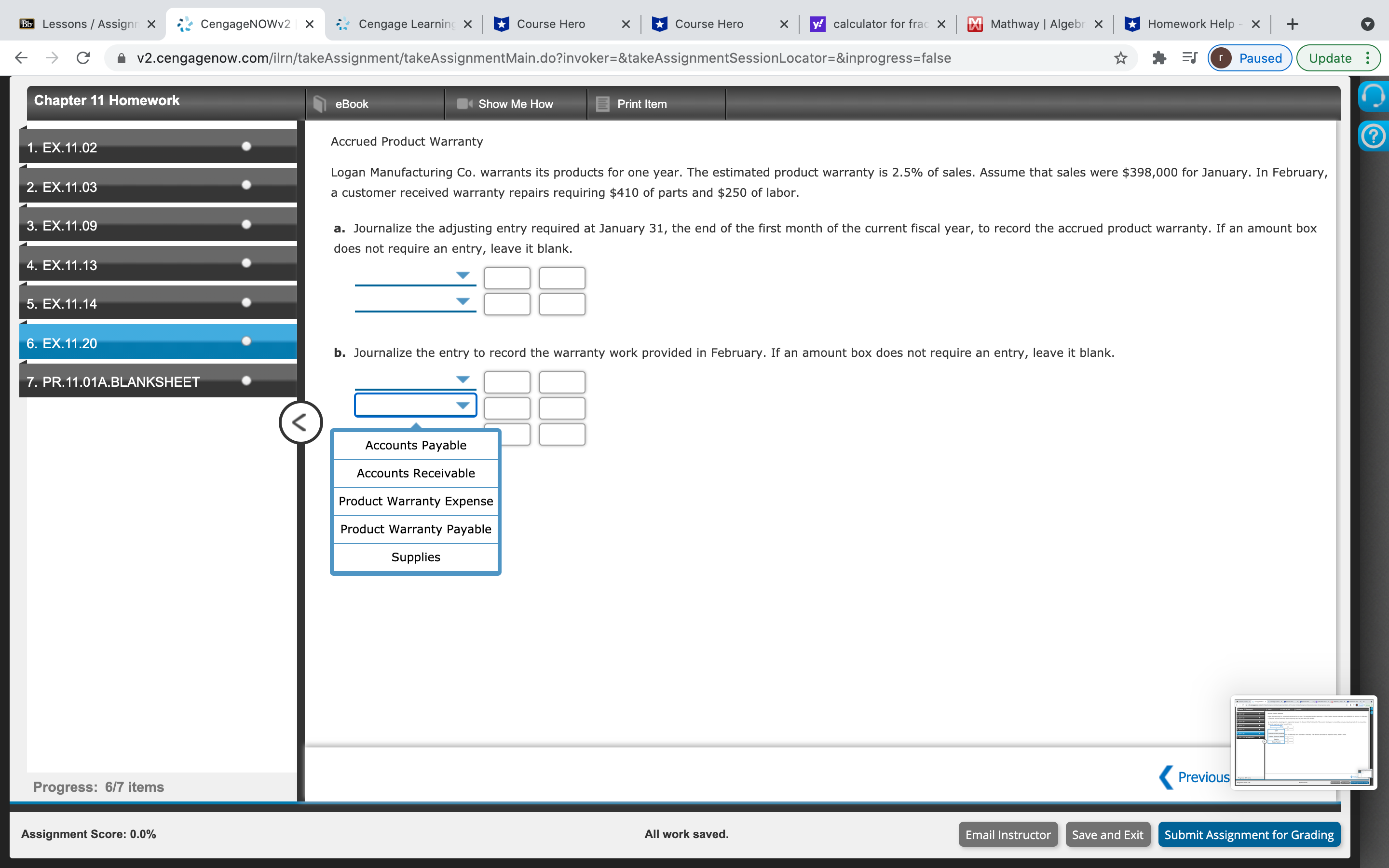 Chapter 11 Homework I need help with Q4 Q5 and Q6