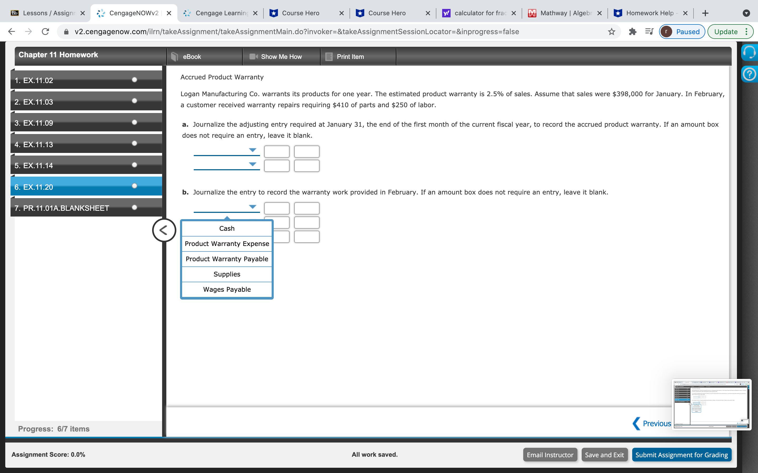 Chapter 11 Homework I need help with Q4 Q5 and Q6