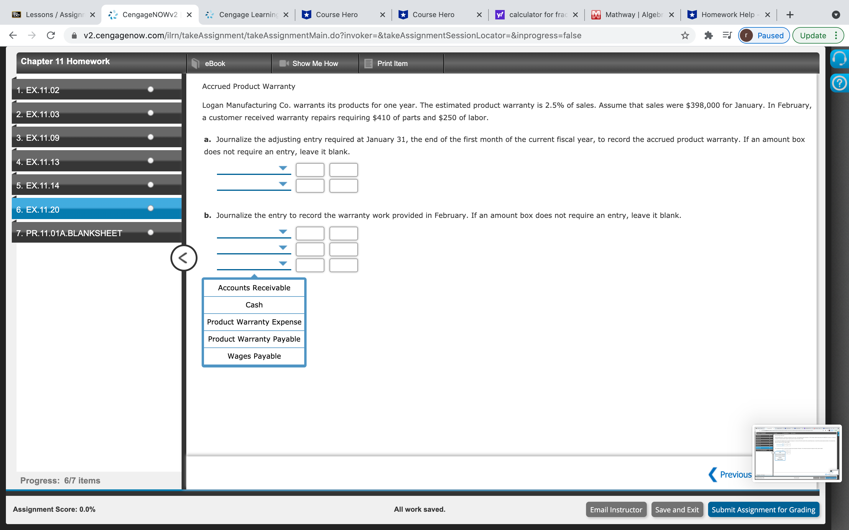 Chapter 11 Homework I need help with Q4 Q5 and Q6